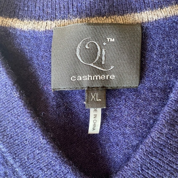 Qi 100% Cashmere Supersoft Preppy Lightweight V-Neck Pullover Sweater Sz XL - Picture 8 of 9